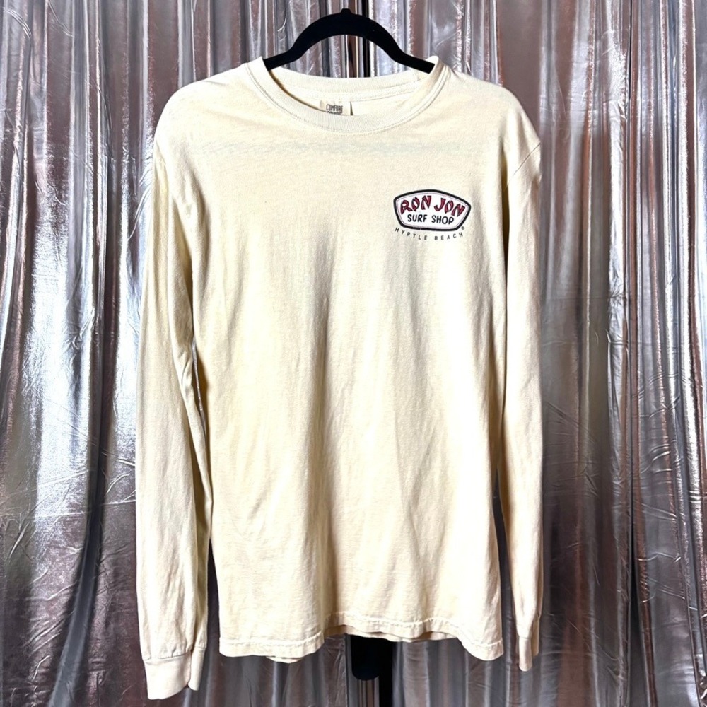 Ron Jon Surf Shop Myrtle Beach Cream Long Sleeve Surfboard Graphic Tee